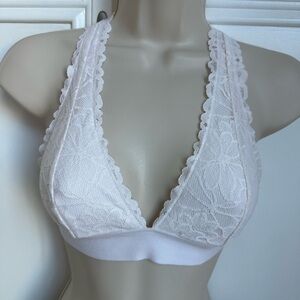 VICTORIAS SECRET PINK LACE STRAPPY PADDED BRALETTE HALTER NECK T BACK.